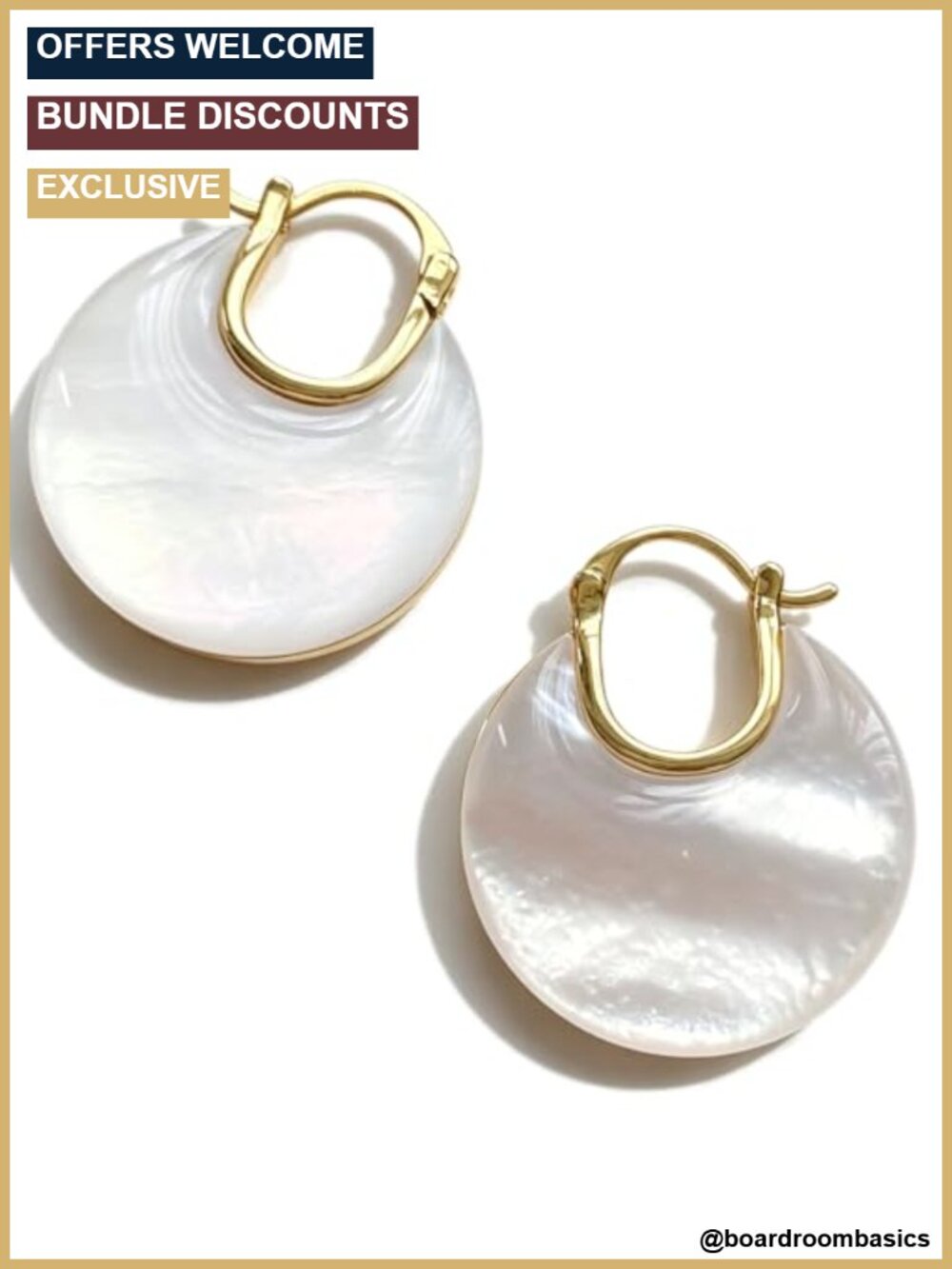 Mother of Pearl Moon Phase Hoop Earrings Gold Plated Brass Dangle
